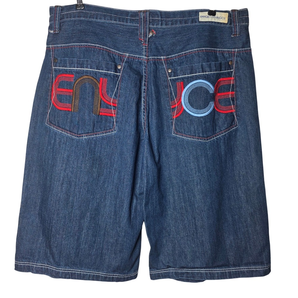 Enyce Clothing Co Mens Baggy Denim Shorts Size‎ 40 Dark Y2K Hip Hop Embroidered
